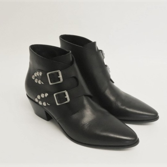 Saint Laurent Shoes - Saint Laurent Studded Double Monk Ankle Boots